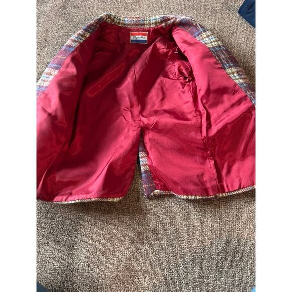 Vintage Elegant Heir Burgundy Wool Plaid Jacket 4/5T - Picture 3 of 9